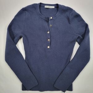 Abercrombie & Fitch Ribbed Henley Sweater Navy Long Sleeve Small